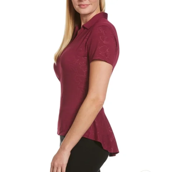 NWT Callaway Magenta purple floral embossed vneck Opti-dry polo XS - Picture 1 of 10